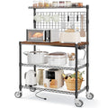 Leteuke Bakers Rack with Power Outlet & Storage, 36 Inch Microwave Stand Kitchen Cart, 4-Tier Metal Kitchen Shelves Cart with Wh