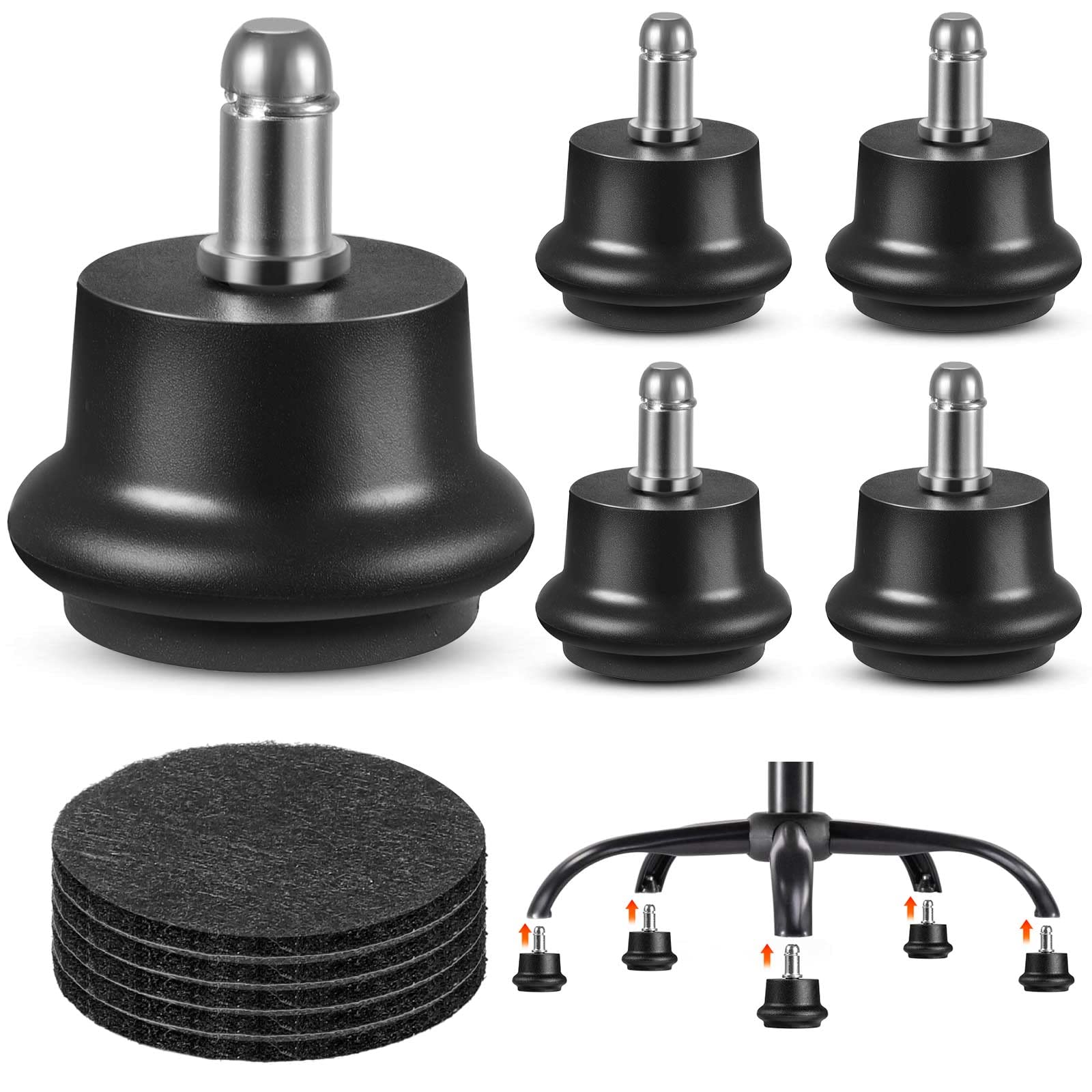 Bell Glides Replacement Office Chair Swivel Caster Wheels to Fixed Stationary Castors,with Separate Self Adhesive Felt Pads for 