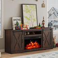 AMERLIFE Fireplace TV Stand with Sliding Barn Door for TVs up to 73, Farmhouse 63 Fireplace Entertainment Center with Storage Ca