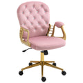 cayglow Velvet Office Desk Chair Comfy with Gold Legs and Arms, Modern Comfertable Makeup Vanity Chair with Back and Wheels Butt