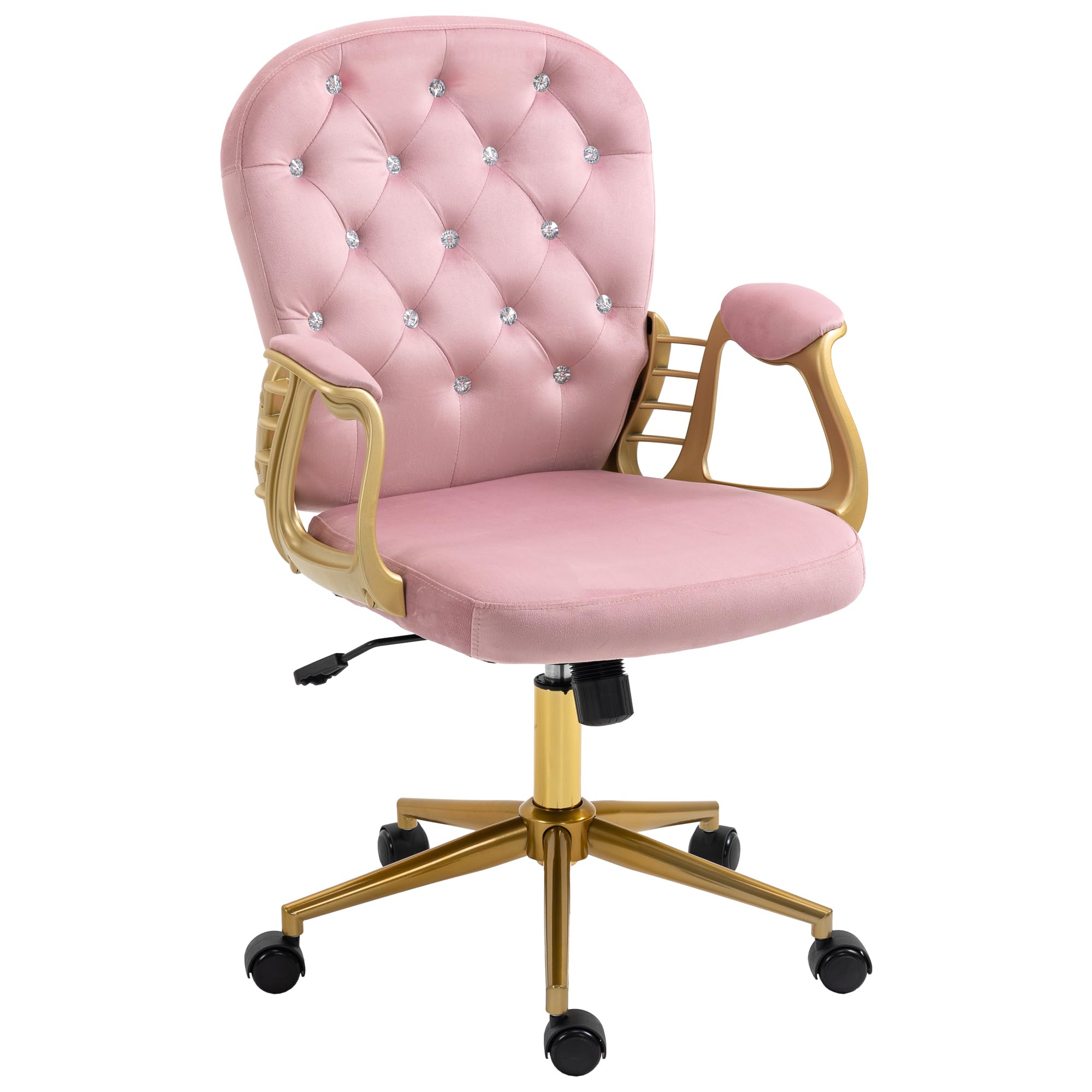 cayglow Velvet Office Desk Chair Comfy with Gold Legs and Arms, Modern Comfertable Makeup Vanity Chair with Back and Wheels Butt