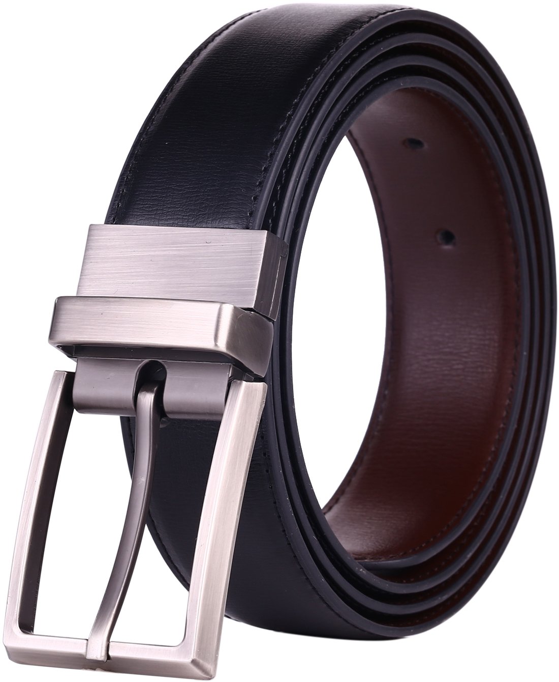 Beltox Fine Mens Dress Belt Leather Reversible 125 Wide Rotated Buckle gift Box (BlackBrown,50-52) A