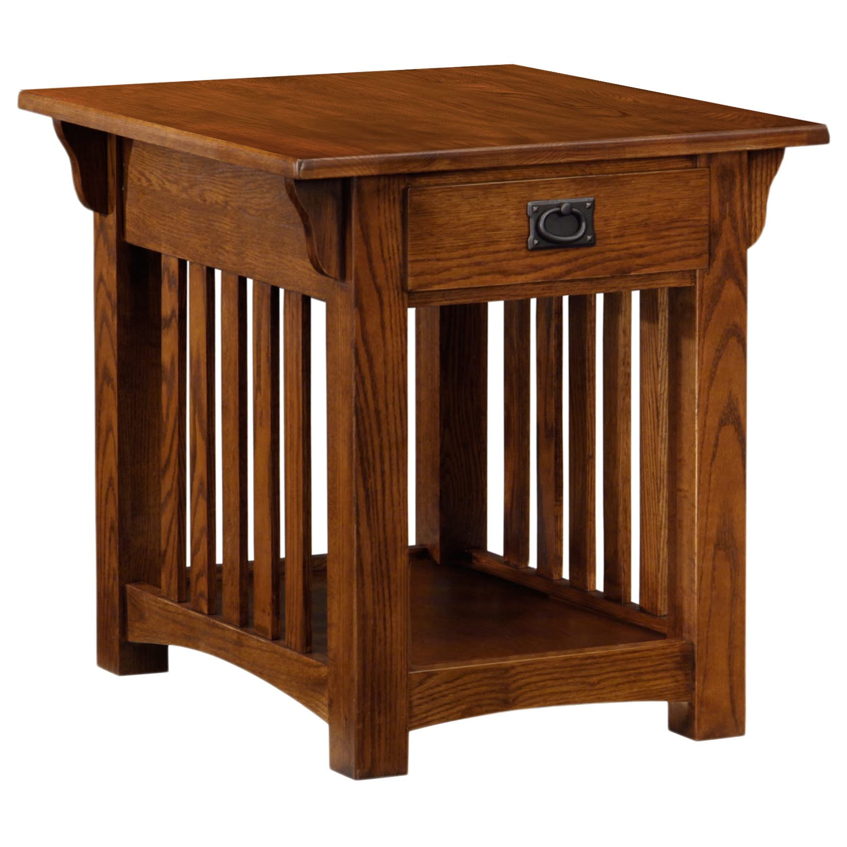 Leick Home 8207 Mission Impeccable End Table with Drawer, Made with Solid Wood, Side Table for Living Room, Bedroom, Medium Oak 