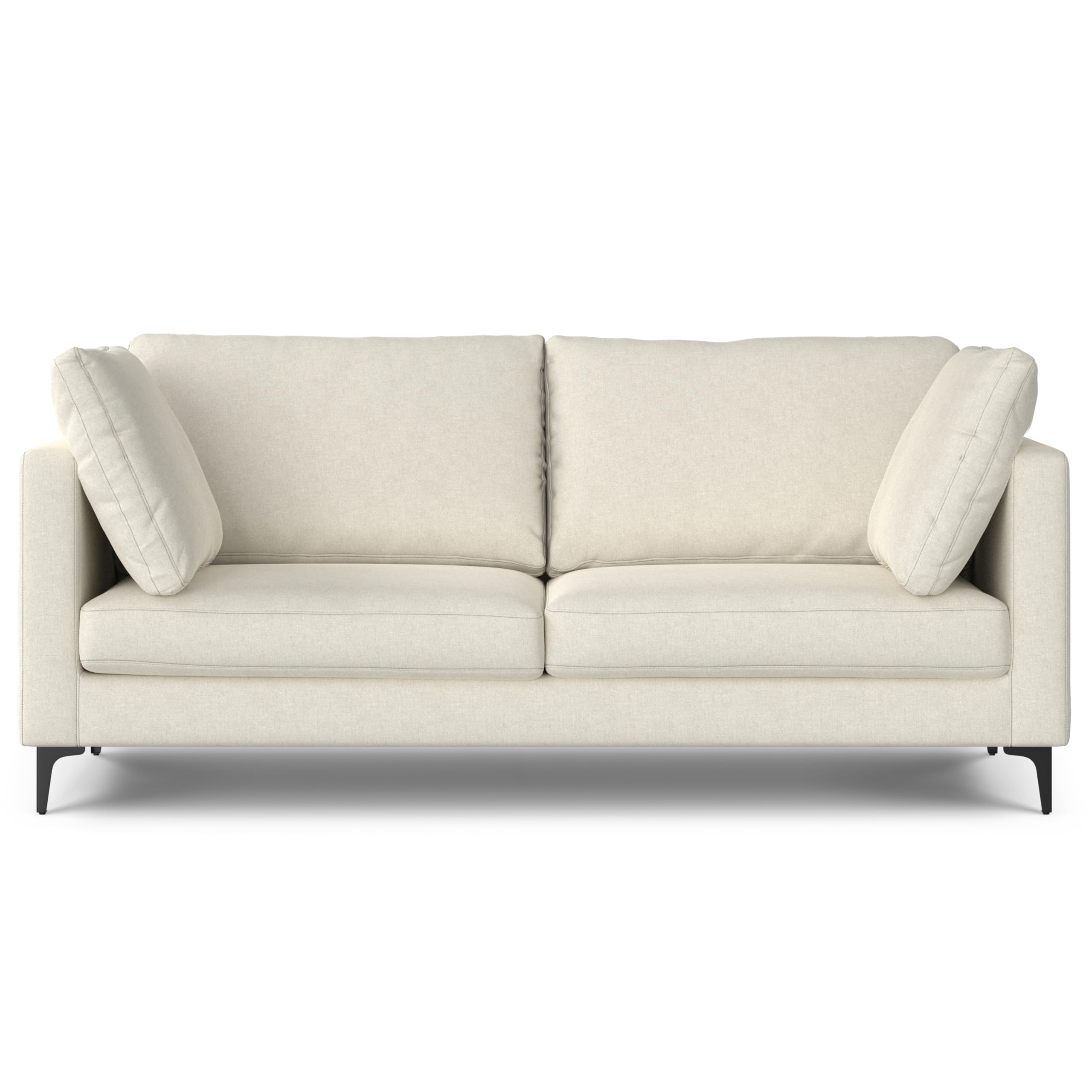 SIMPLIHOME Ava Sofa in 100% Recycled Polyester Tightly Woven Performance Fabric, Cream, 76-inches Wide, Handcrafted Mid-Century 