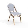Martha Stewart Lily Pond Indoor-Outdoor Stackable Aluminum Bistro Chair with Natural Woodgrain Frame Finish and White/Navy Woven