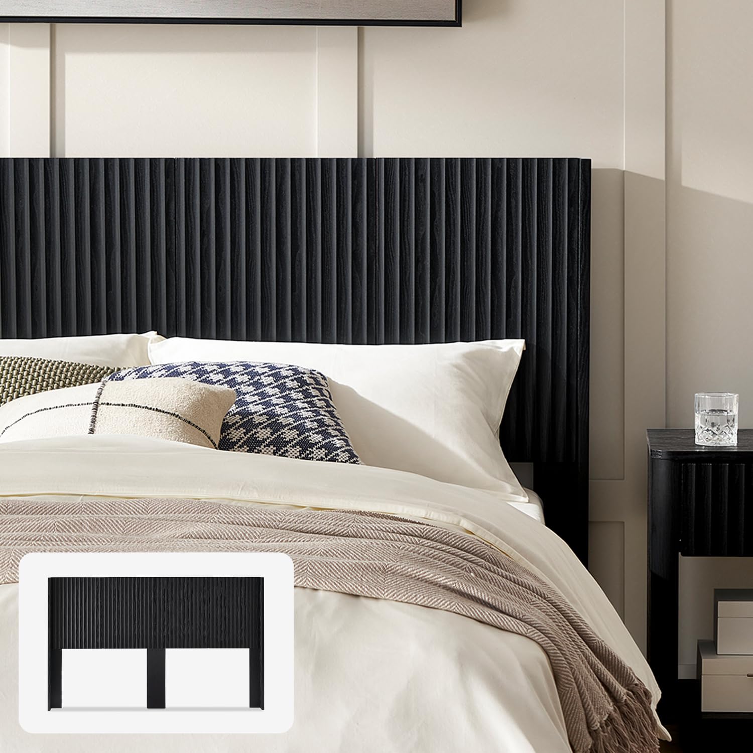 mopio Brooklyn 80.8  Headboard Only, Wood Headboard, Modern Farmhouse, Boho, Wall Mount, Fluted Panel, Wingback Design (Golden O