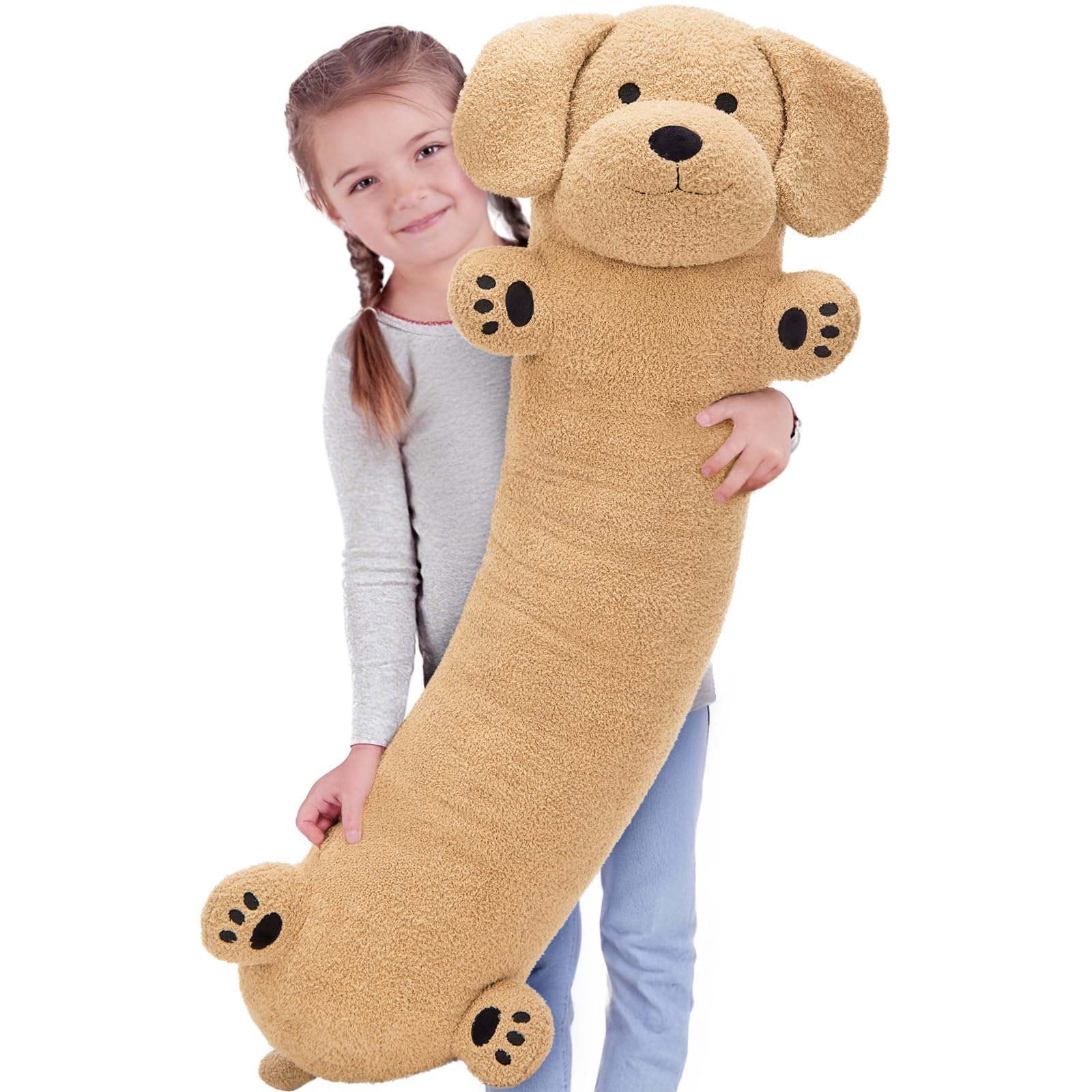 Muiteiur 43.3 Inch Long Dog Plush Pillow, Golden Retriever Dog Stuffed Animal with Big Ears, Soft Hugging Body Pillow, Gift for 