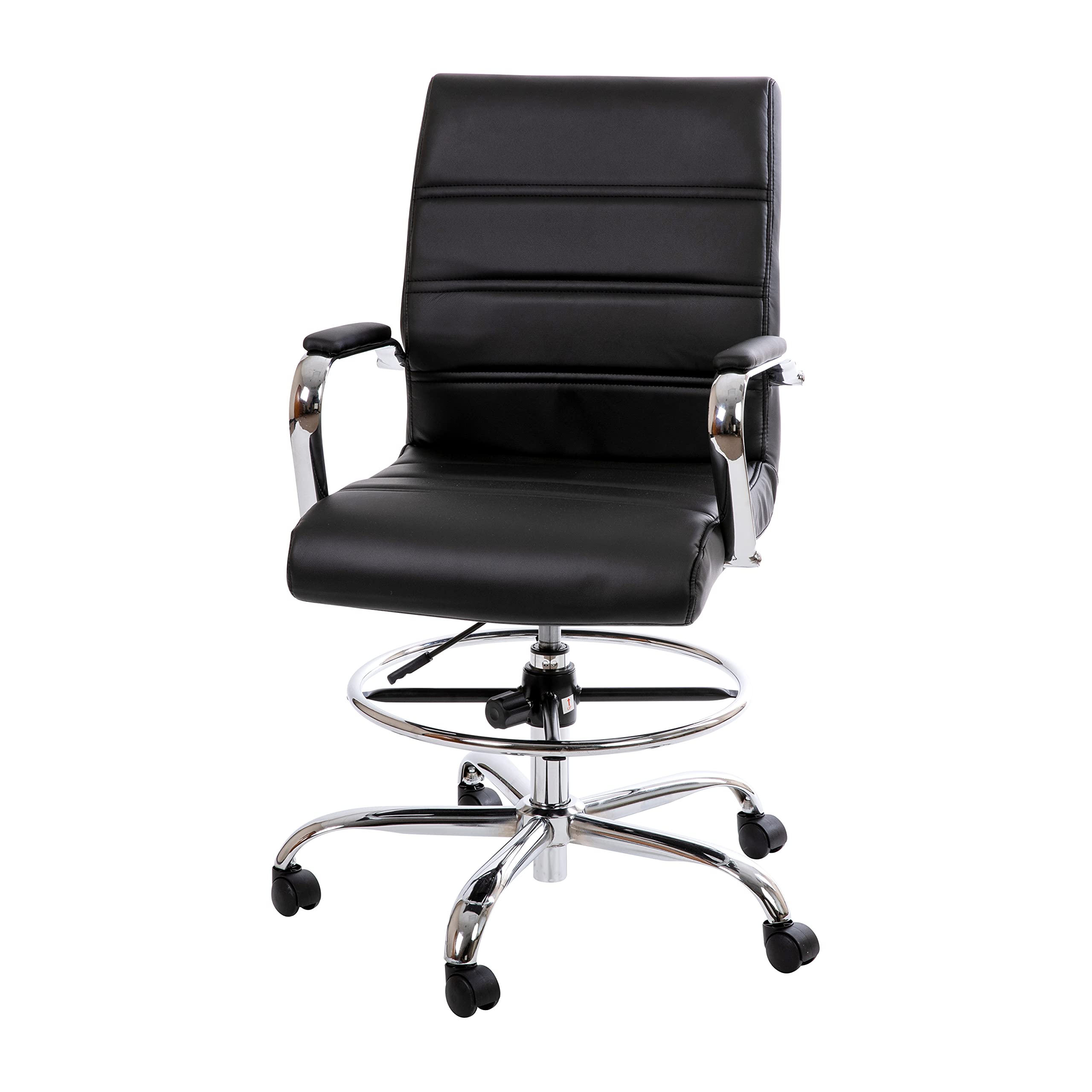 Flash Furniture Whitney Mid-Back Swivel LeatherSoft Drafting Chair with Padded Seat, Armrests, and Foot Ring, Adjustable Office 