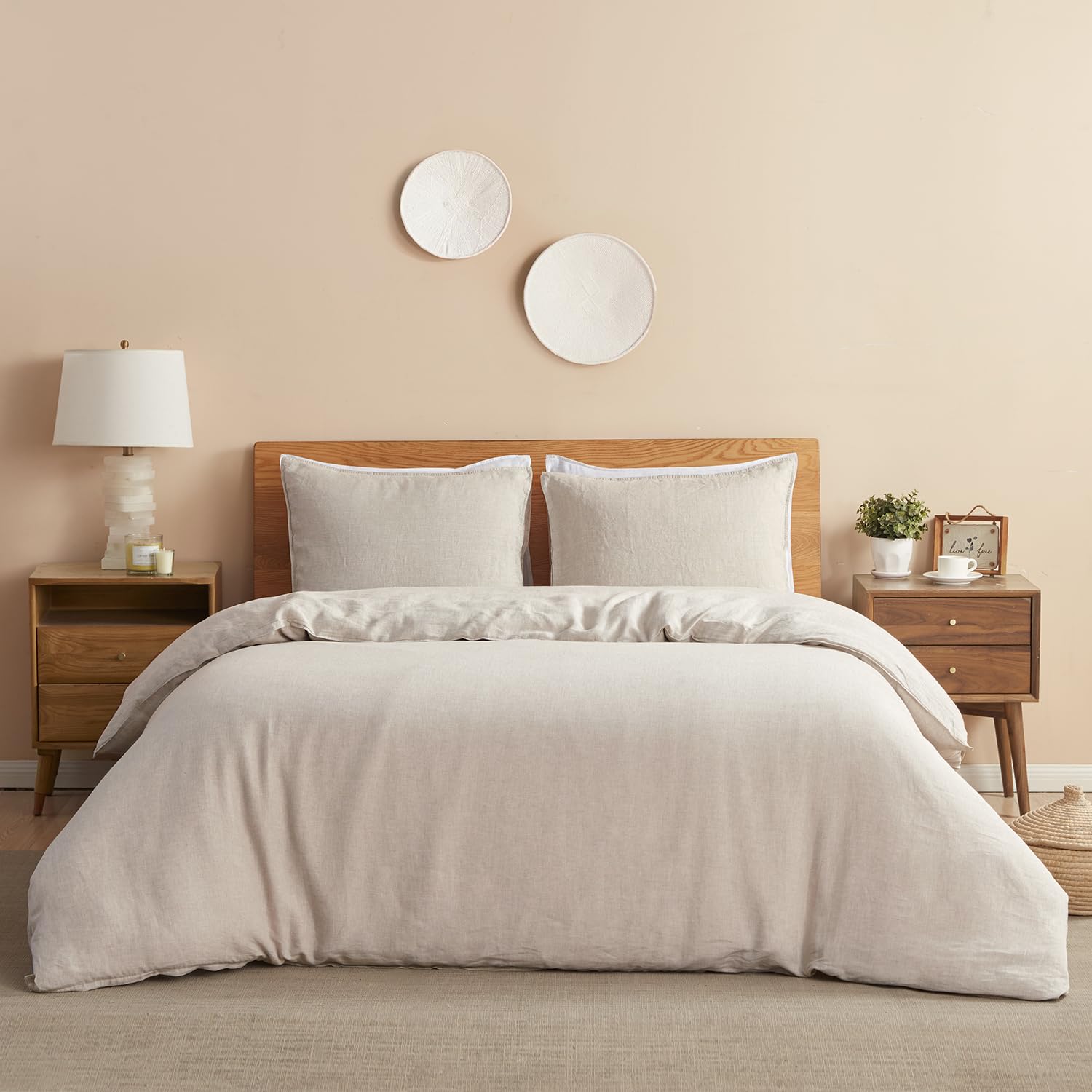 DAPU 100% Linen Duvet Cover, Pure Natural French Flax Linen with 8 Corner Ties&Zipper Closure Soft Breathable Durable for Hot Sl