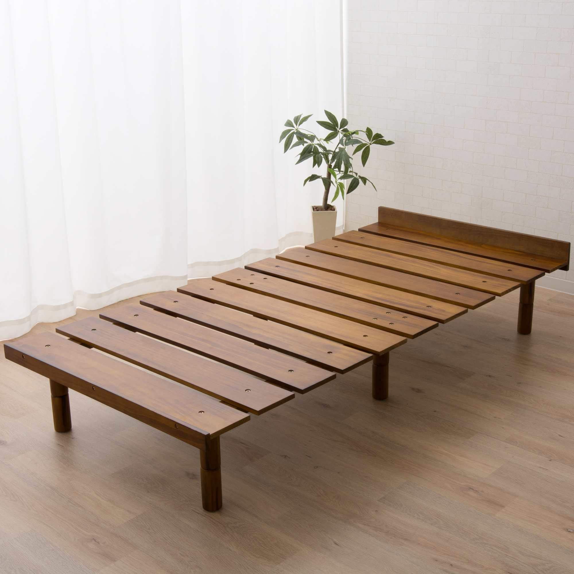 EMOOR Wood Slatted Floor Bed Frame OSMOS Twin for Japanese Futon Mattress Solid Pine (Retro-Brown), Height Adjustable (2/7/12in)