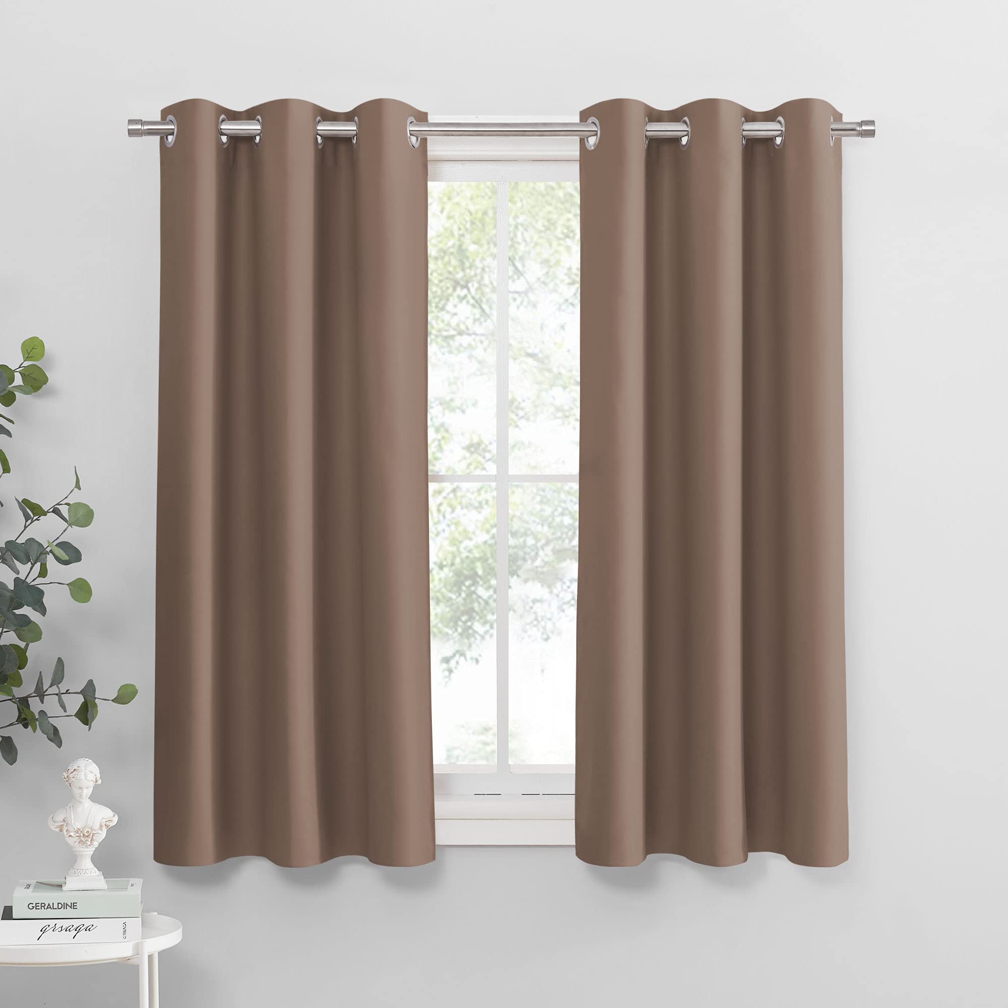 PONY DANCE Blackout Curtains Mocha - Thermal Insulated All Seasons Grommet Top Curtain Drapes Heavy-Duty Window Draperies Light 