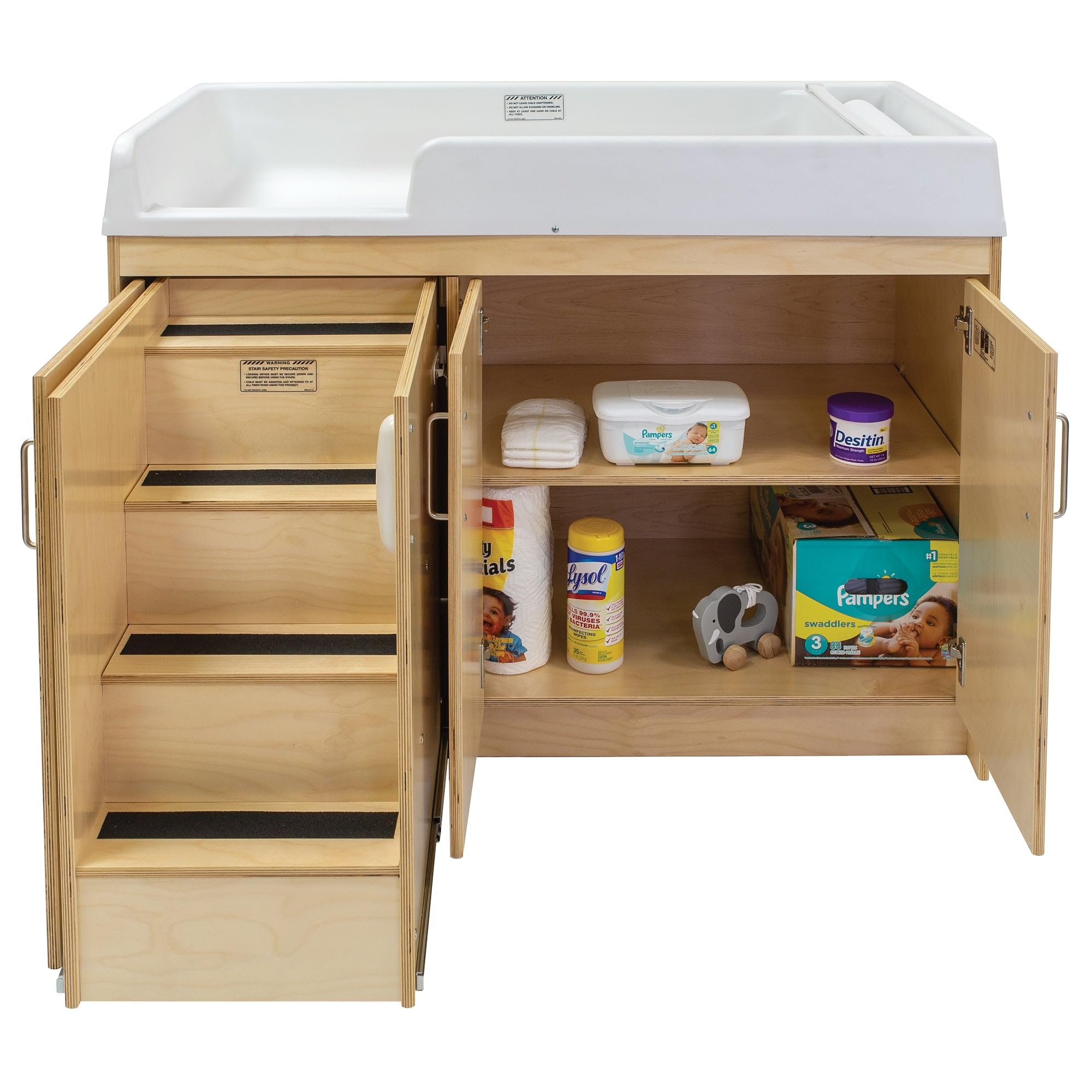 Tot Mate Natural Birch Plywood Toddler Walkup Diaper Changing Table - 47 x 23 1/2 x 37 1/2, Fully Assembled