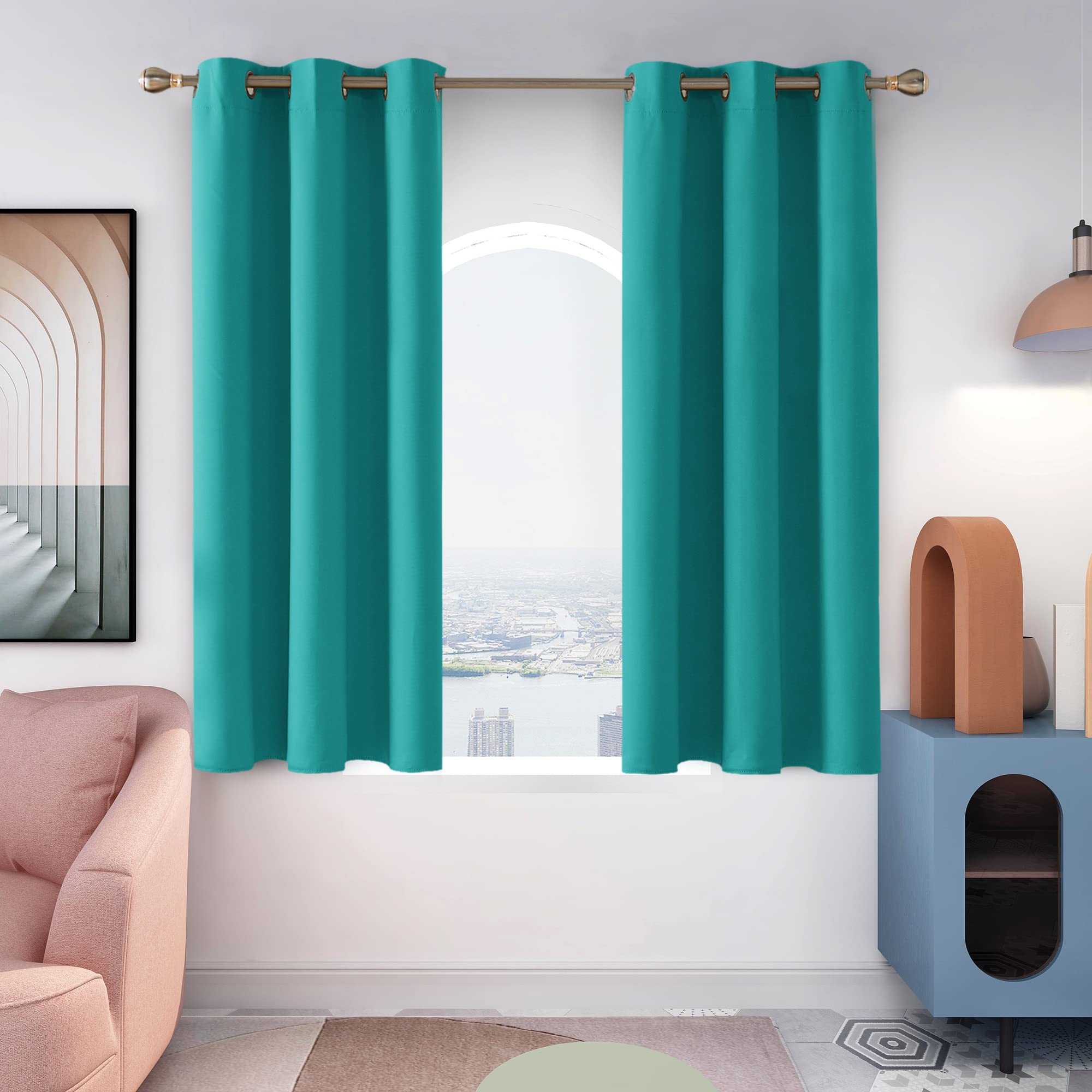 Deconovo Blackout Curtains for Bedroom, Thermal Insulated Room Darkening Window Drapes, Energy Efficient Grommet Curtains,Turquo