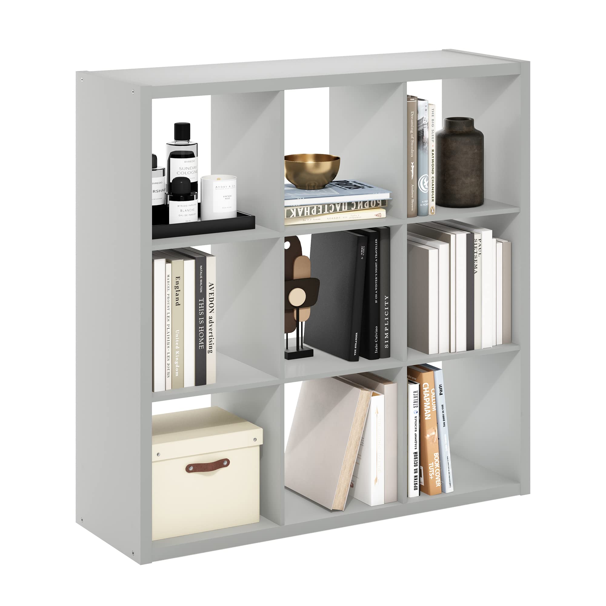 Furinno Cubicle Open Back Decorative Cube Storage Organizer, 9-Cube, Light Grey