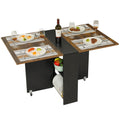 Tiptiper Folding Dining Table with 6 Wheels, Folding Kitchen Table with 2-Layer Storage Shelf, Space Saving Dining Table for Sma