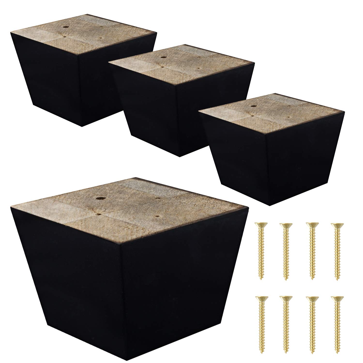 ComfortStyle Furniture Legs for Sofa Chair Couch or Ottoman, Set of 4 Replacement Feet, 3 Inch Tall, Square with Tapered Sides, 