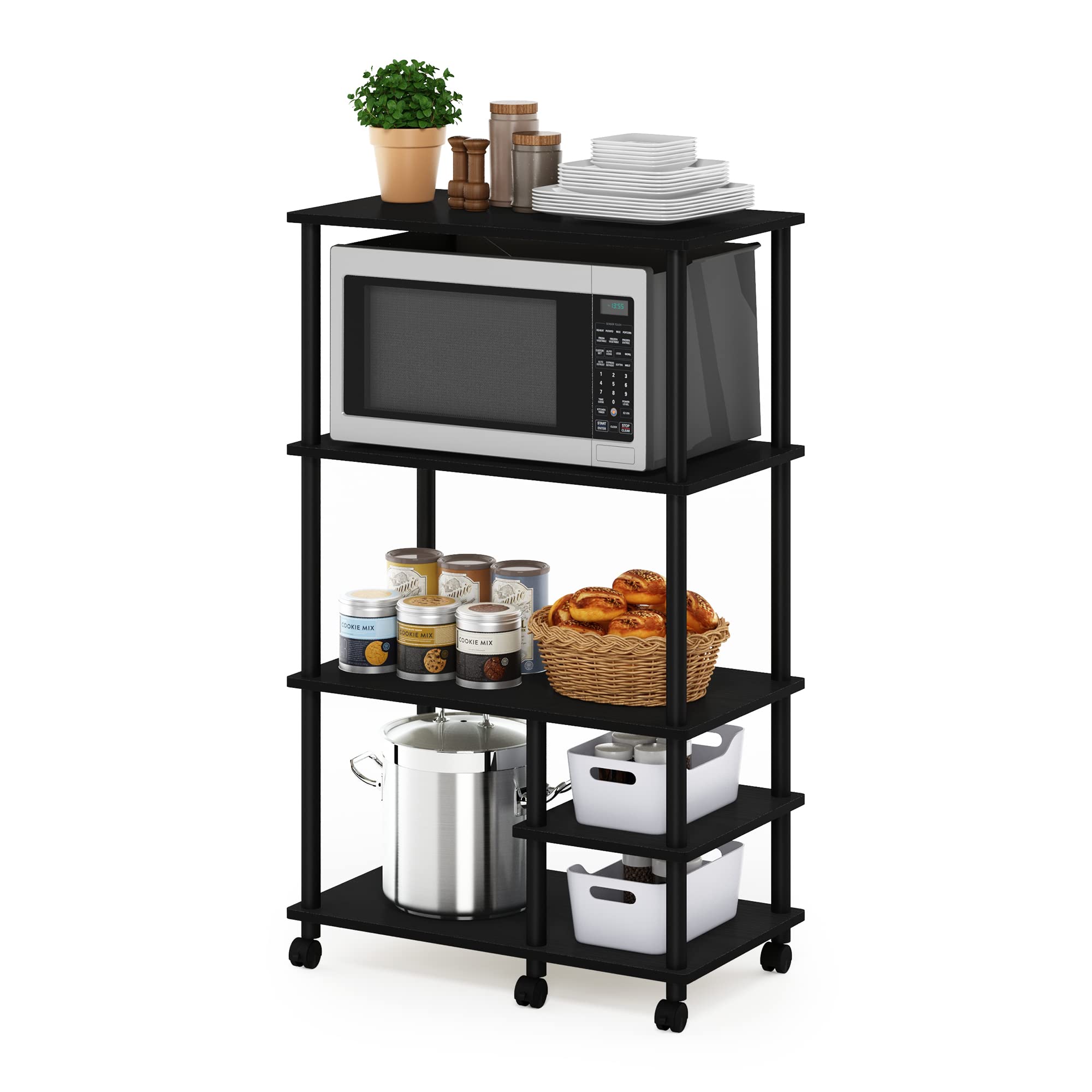 Furinno Turn-N-Tube 4-Tier Toolless Kitchen Storage Shelf Cart, Americano/Black