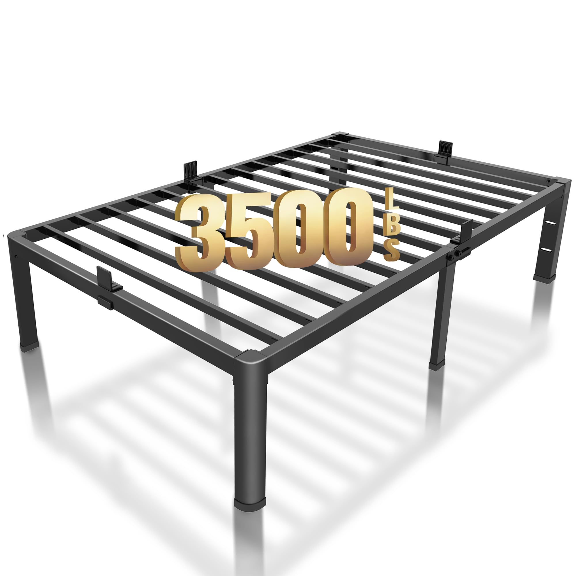 ROIL 18 Inch Twin Bed Frame with Rounded Corner and Headboard Hole Mattress Retainers 3500LBS Metal Heavy Duty Steel Slats No Bo