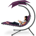 Best Choice Products Outdoor Hanging Curved Steel Chaise Lounge Chair Swing w/Built-in Pillow and Removable Canopy - Purple