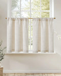 jinchan Natural Linen Kitchen Curtains 45 Inch Rustic Tier Curtains Farmhouse Rod Pocket Cafe Small Window Drapes with Lined Fla