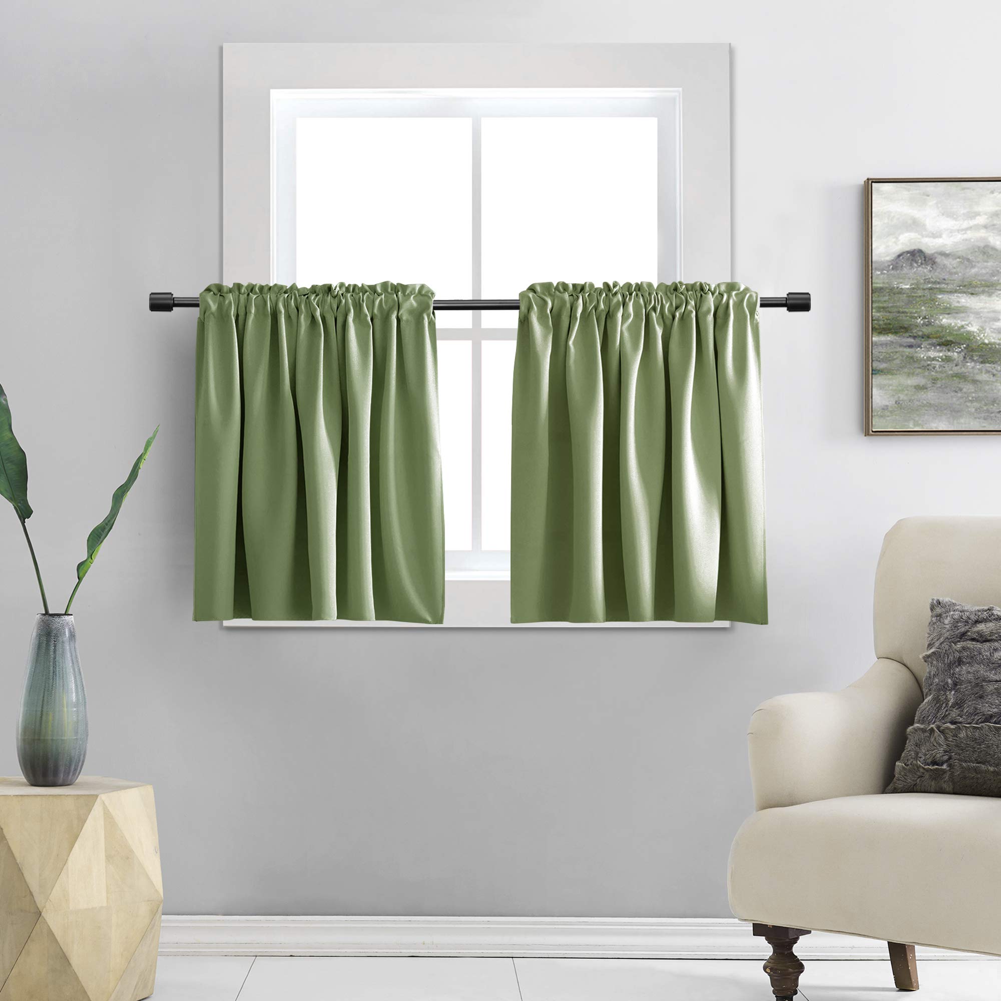 DONREN 30 Inch Length Curtain Tiers for Loft - Blackout Short Length Curtains for Bathroom(30 Inches Wide,Sage Green,2 Panels)