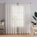 FMFUNCTEX Linen Sheer Curtains for Living Room, Beige Curtains 108 inches Long for Bedroom, Natural Flax Blend Window Draperies 