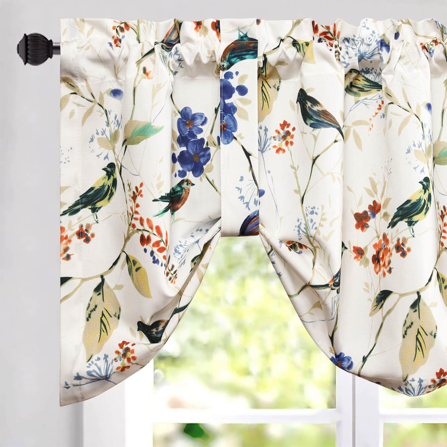 VOGOL Tie Up Valances for Bathroom, Blue Birds and Floral Print Tie Up Shades for Windows Rod Pocket Valances for Cafe, 52x18, O