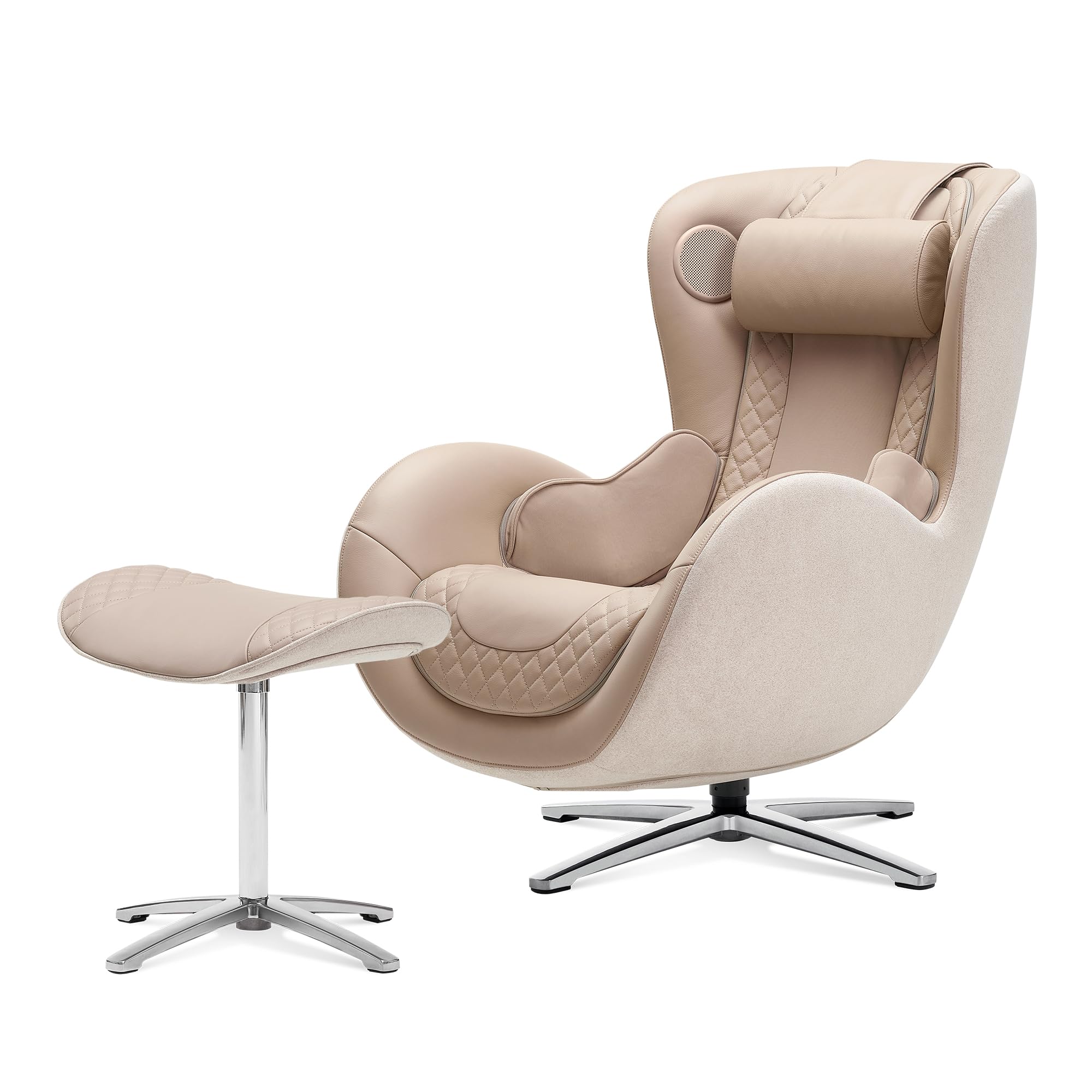 Nouhaus Classic Massage Chair with Ottoman. Mellow Sand Leather Lounge Chair, with Percussive hiatsu Chair Massager, Speaker and