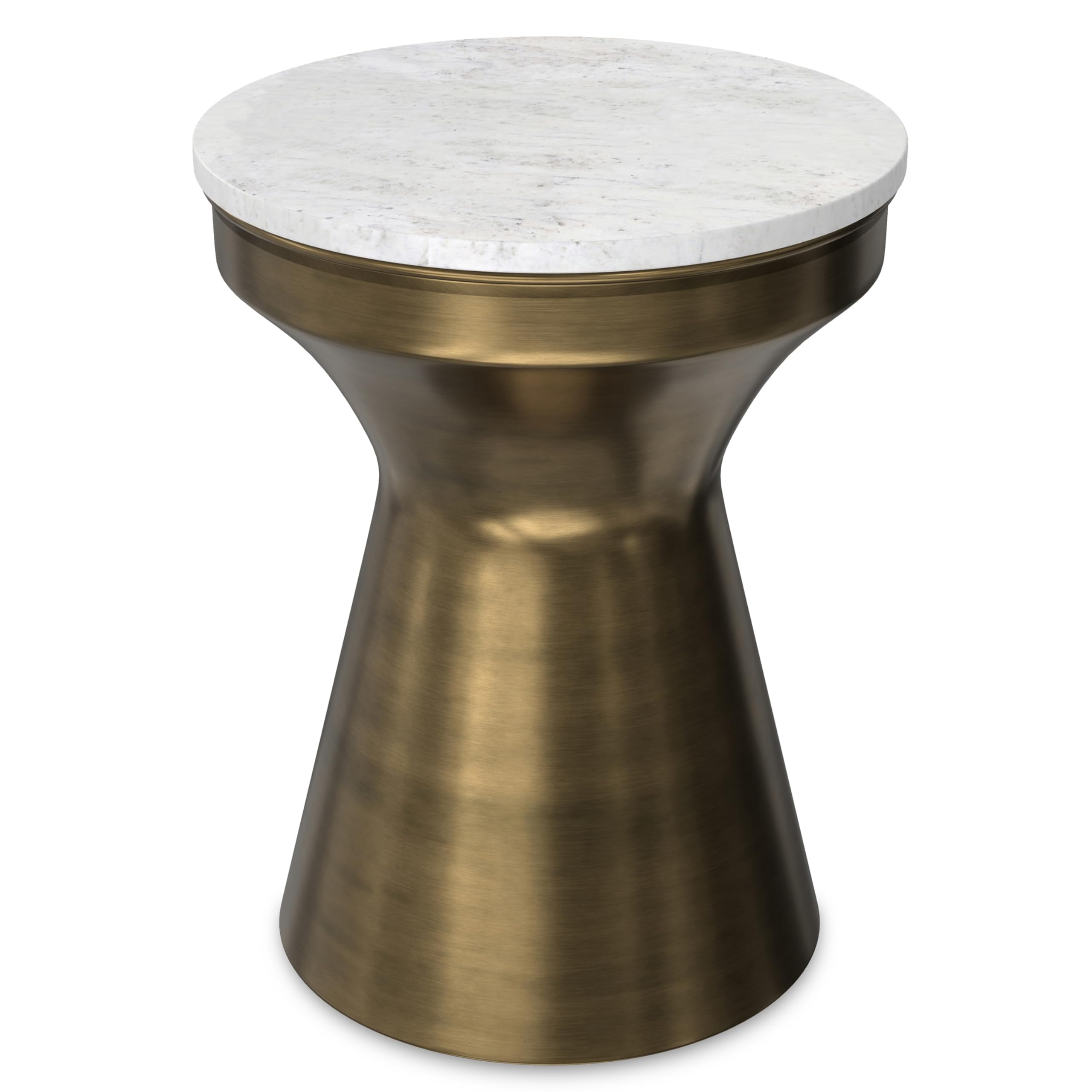 SIMPLIHOME Raquel Modern Contemporary 14 inch Wide Metal Side Table in White/Antique Brass, Fully Assembled for The Living Room 