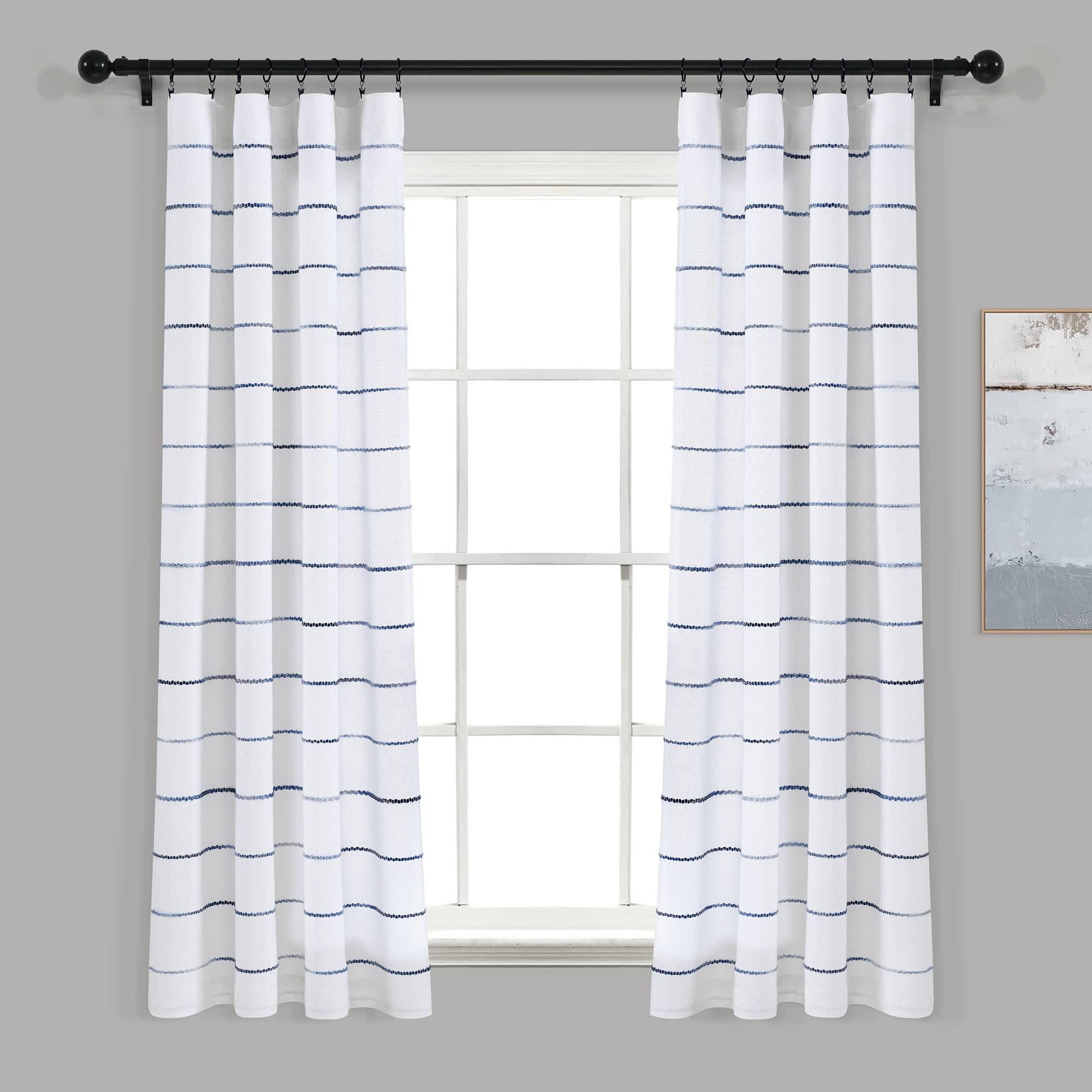 Lush Decor Ombre Stripe Yarn Dyed Cotton Window Curtain Panels, Pair, 40 W x 63 L, Navy & Multi - Drapes - Light Filtering Curta
