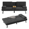 Flamaker Futon Sofa Bed Modern Folding Futon Set Linen Fabric Convertible Recliner Lounge for Living Room with 2 Cup Holders, Re