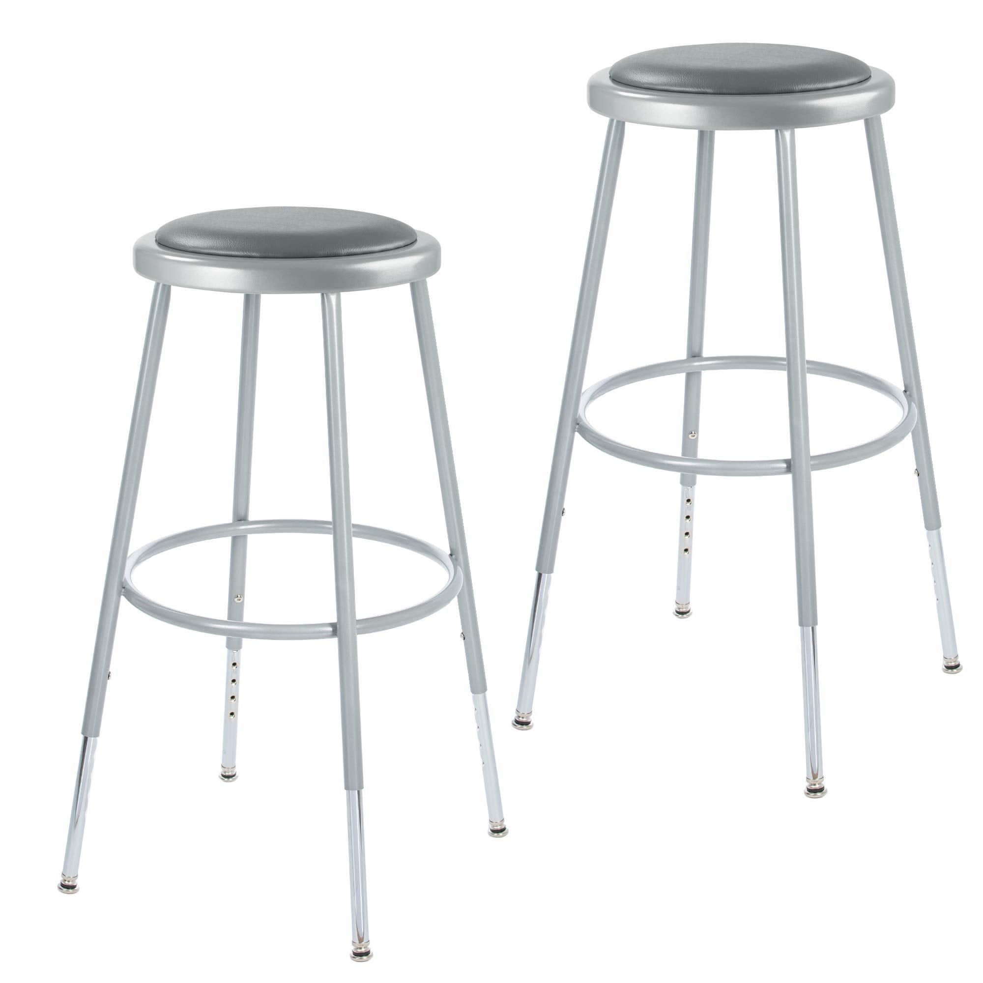 OEF Furnishings (2 Pack) Height Adjustable Grey Vinyl Padded Stool, 25-32 High OEF6424H/2