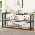 LVB Long Console Table with Storage, Farmhouse Rustic Skinny Entryway Table, Modern Wood Metal Hallway Sofa Table with Shelf, In