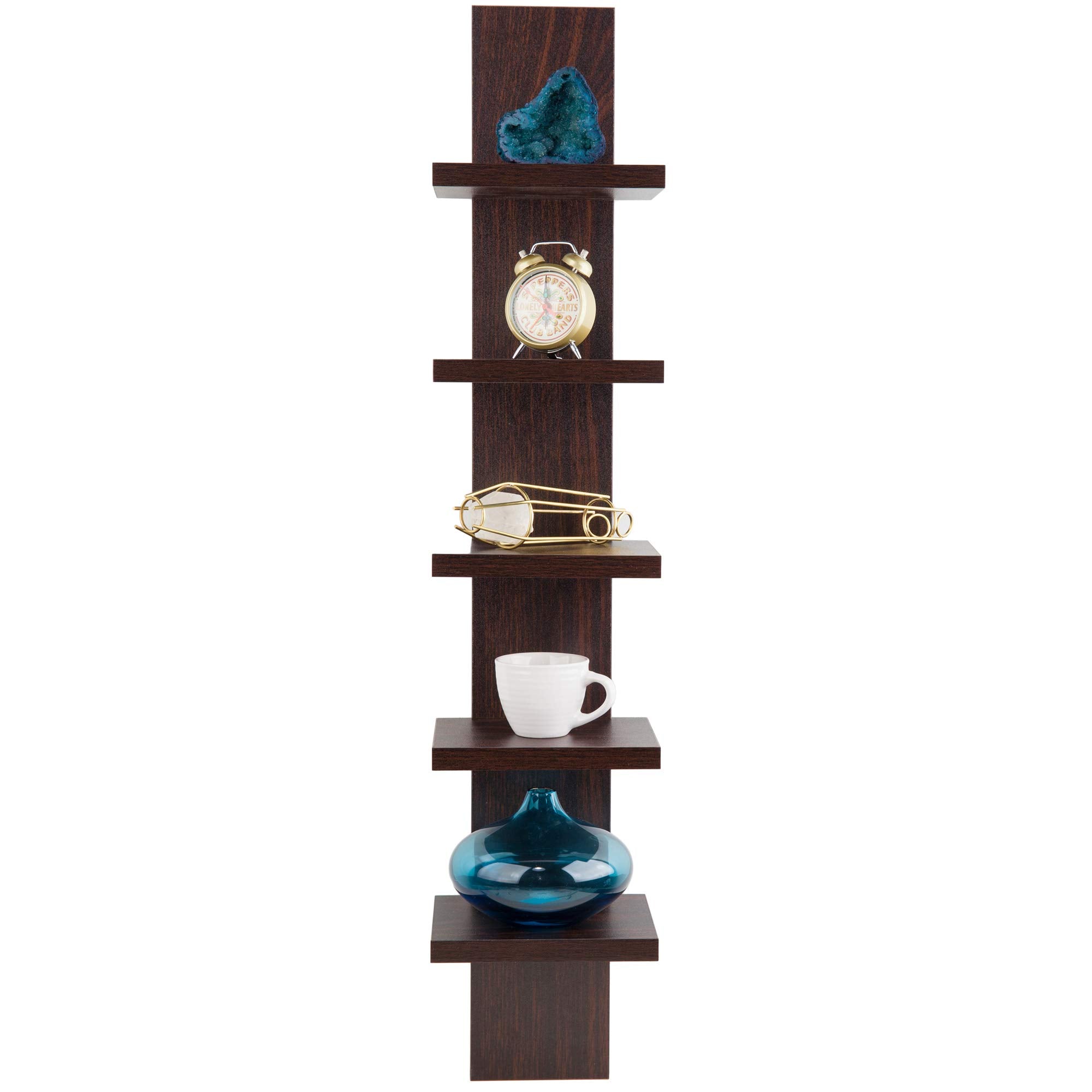 Danya B 5 Tier Wall Shelf Unit Narrow Smooth Laminate Finish - Vertical Column Shelf Floating Storage Home Decor Organizer Tall 