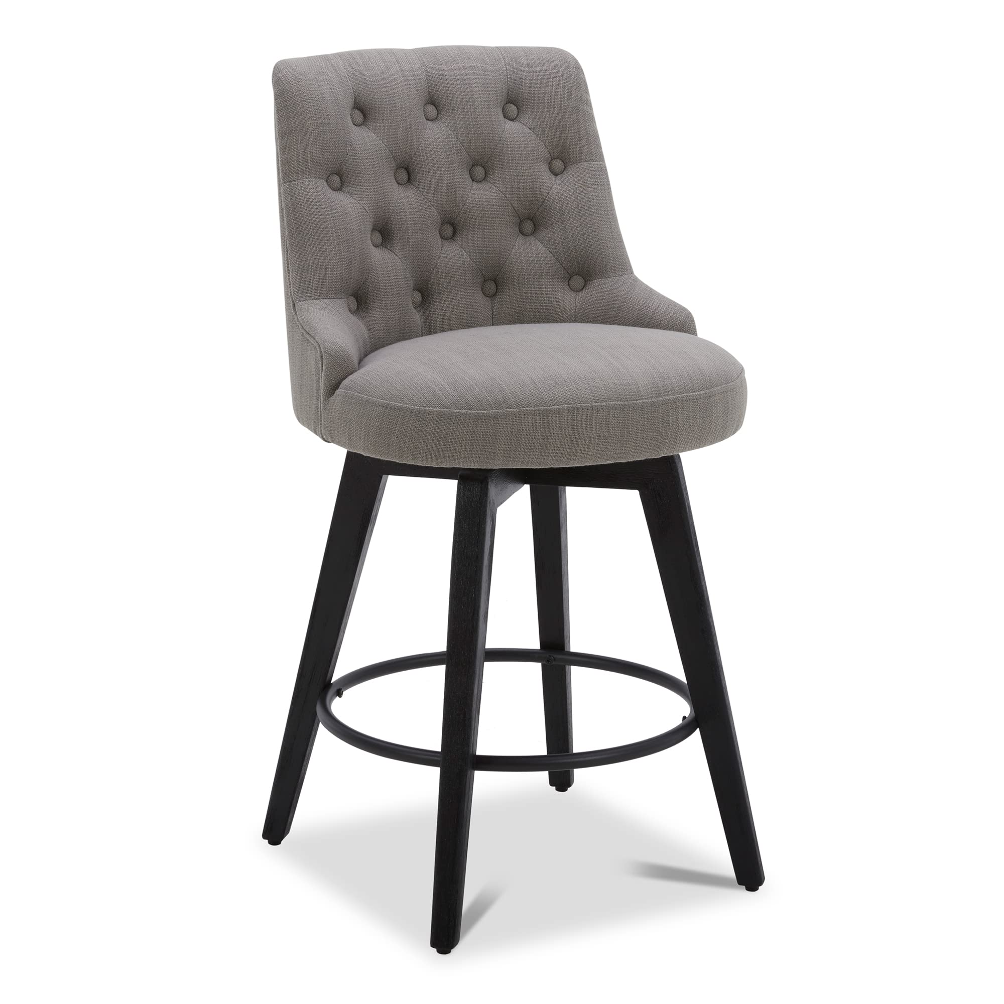 Watson & Whitely Counter Height Bar Stools, Performance Fabric Upholstered Modern Swivel Barstool with Back, Solid Wood Legs, 26