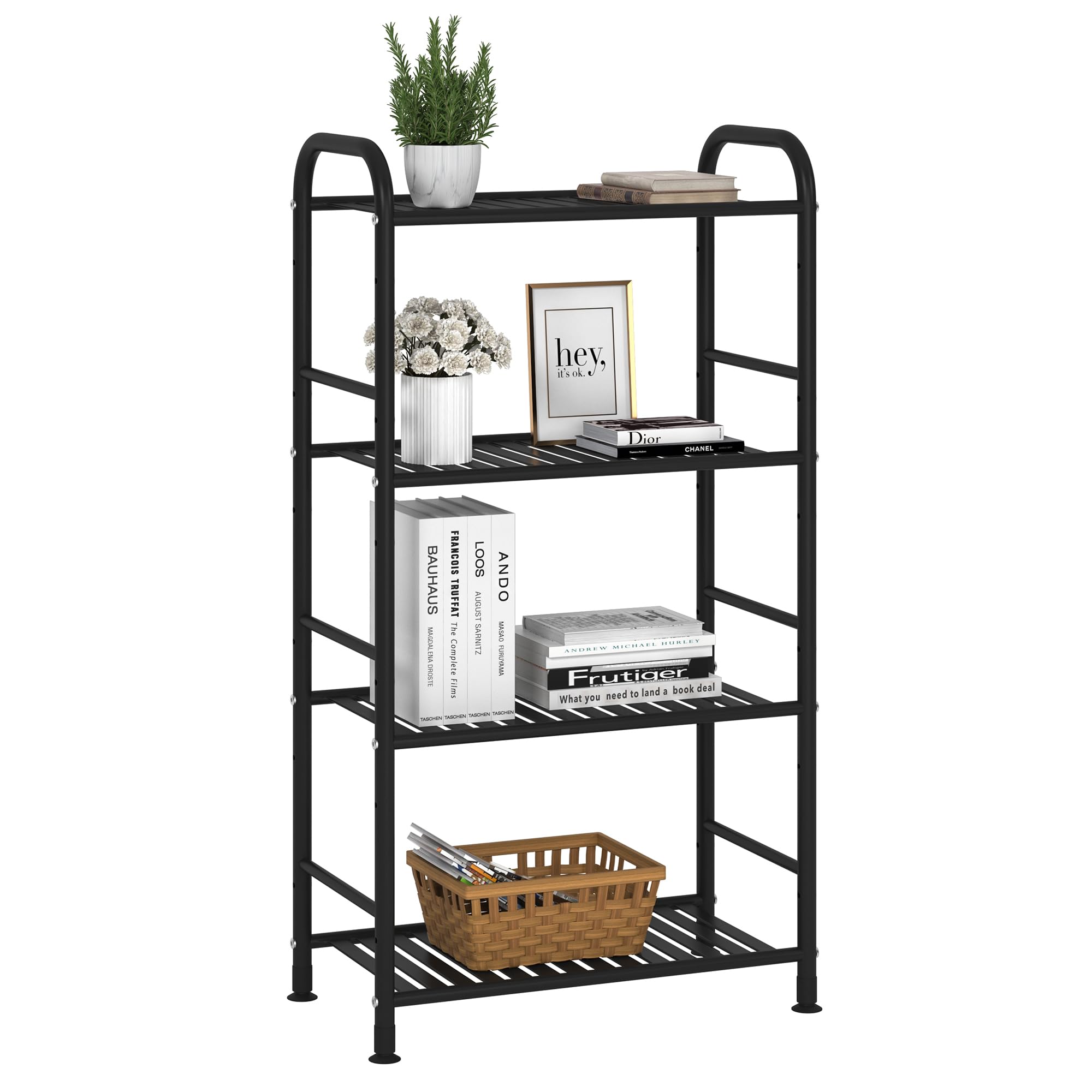 JSB 4-Tier Adjustable Shelving Unit, Heavy Duty Storage Rack Organizer Metal Corner Shelf for Kitchen Living Room Laundry Pantry