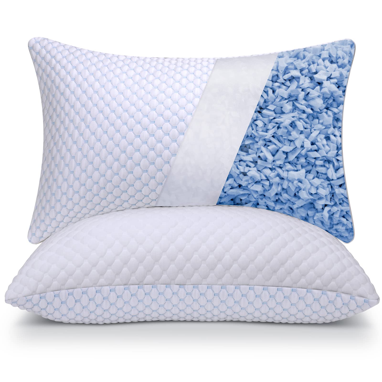 OSBED Shredded Memory Foam Pillows Standard Size Set of 2, cooling Pillows for Sleeping 2 Pack, Adjustable Loft Bed Pillows, Fir