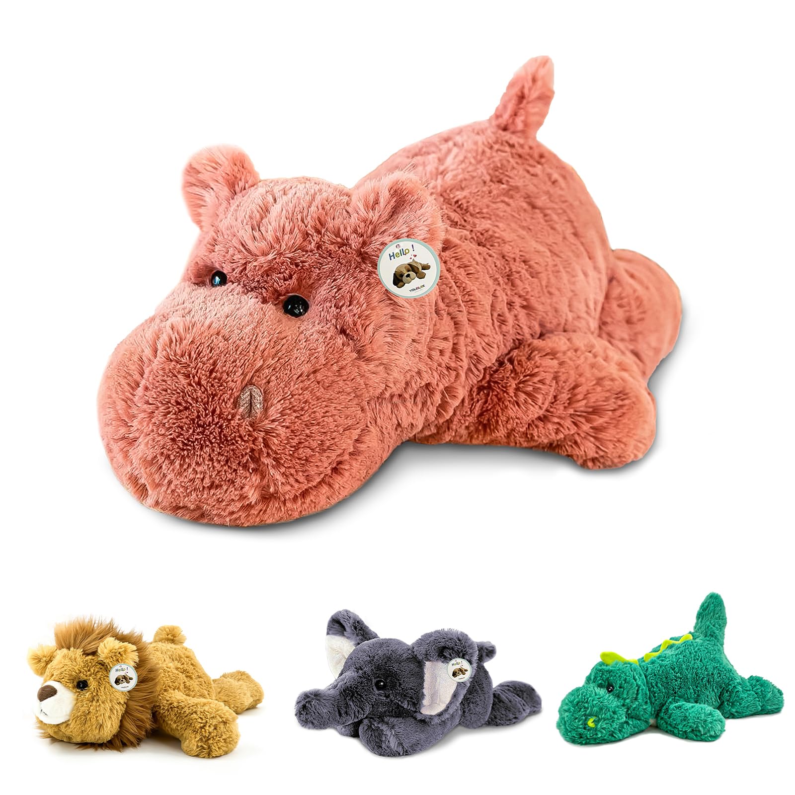 YOUBLEK 16 | 2 Pounds Pink Hippo Weighted Stuffed Animals,Sensory Comfort Plush Throw Pillow Toy,Kawaii Plushies Hugging Toy Gif