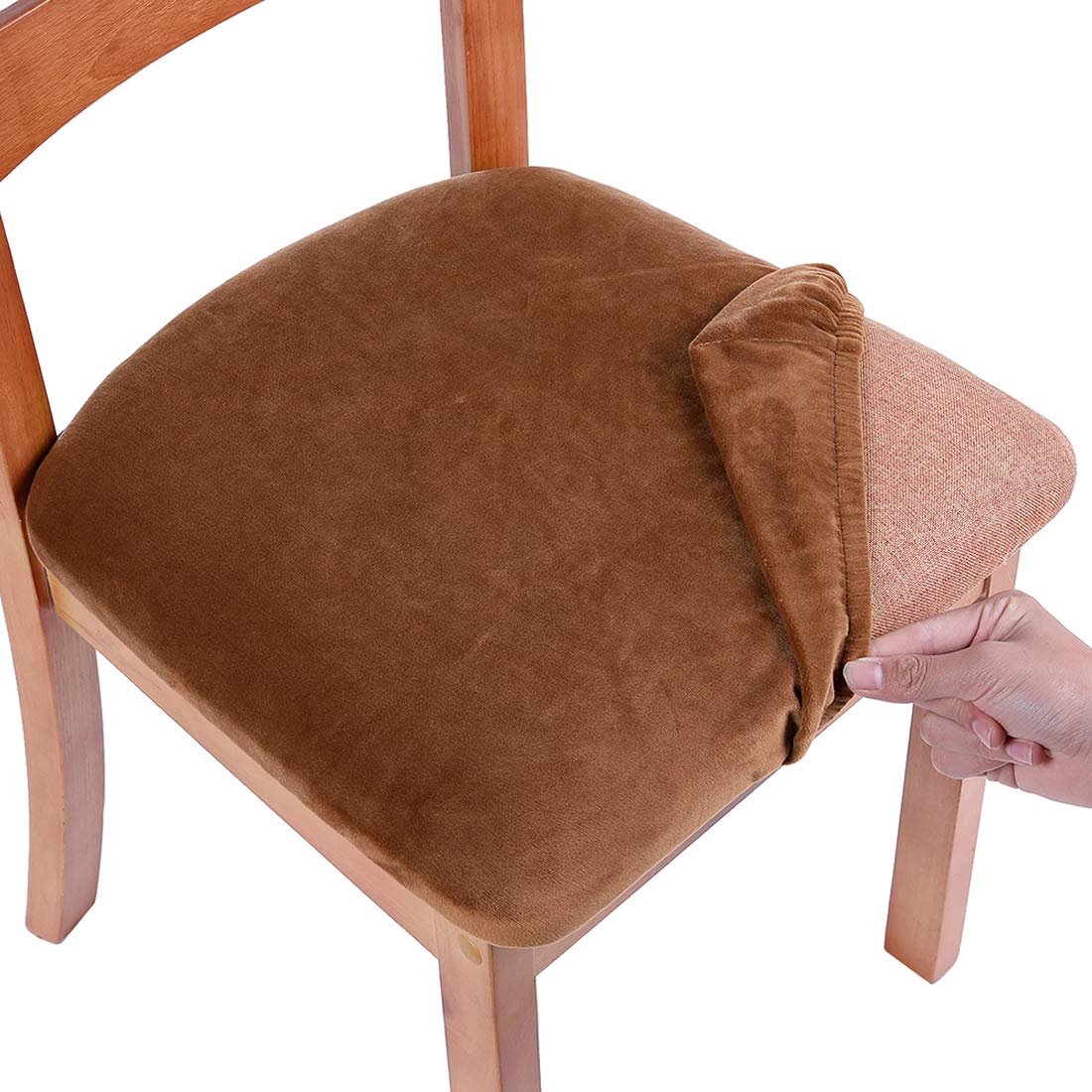 Smiry Velvet Seat Covers for Dining Room Chair Set of 2, Stretch Fit Removable Washable Chair Seat Cushion Protector Slipcovers 
