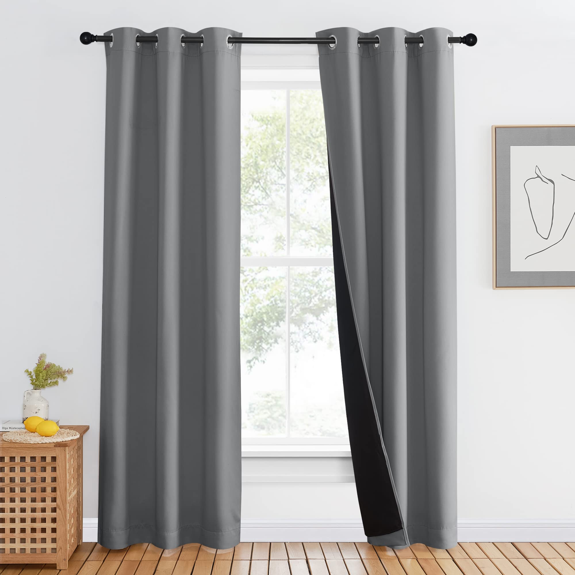 NICETOWN Full Shade Curtain Panel, Silver Gray, 42 x 80 inch, Energy Smart & Noise Blocking Out Blackout Drape for Dining Room W