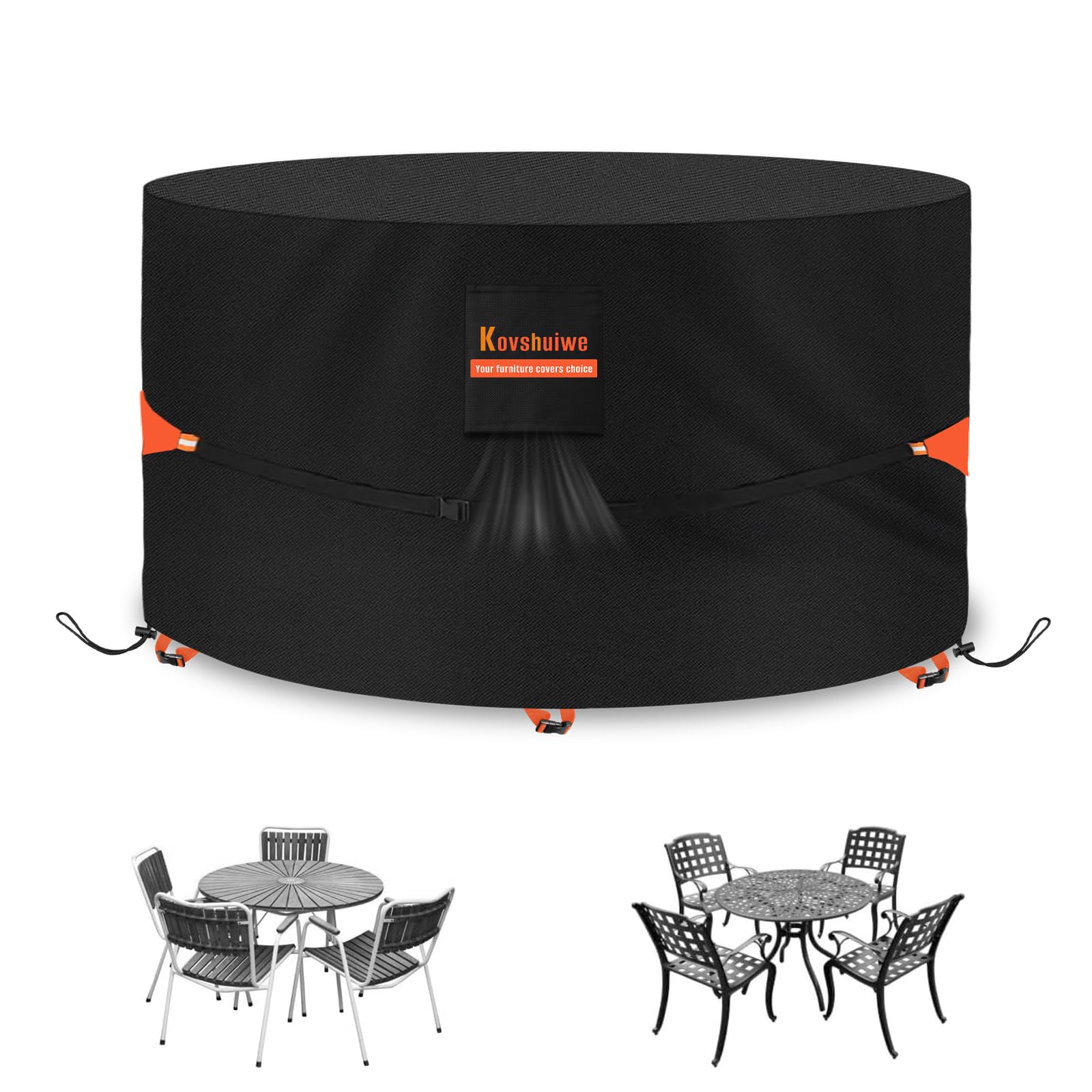 Round Patio Table Cover 84 Inch - 600D Outdoor Furniture Cover Round Waterproof Heavy Duty Tear Resistant, Lawn Furniture Set Co