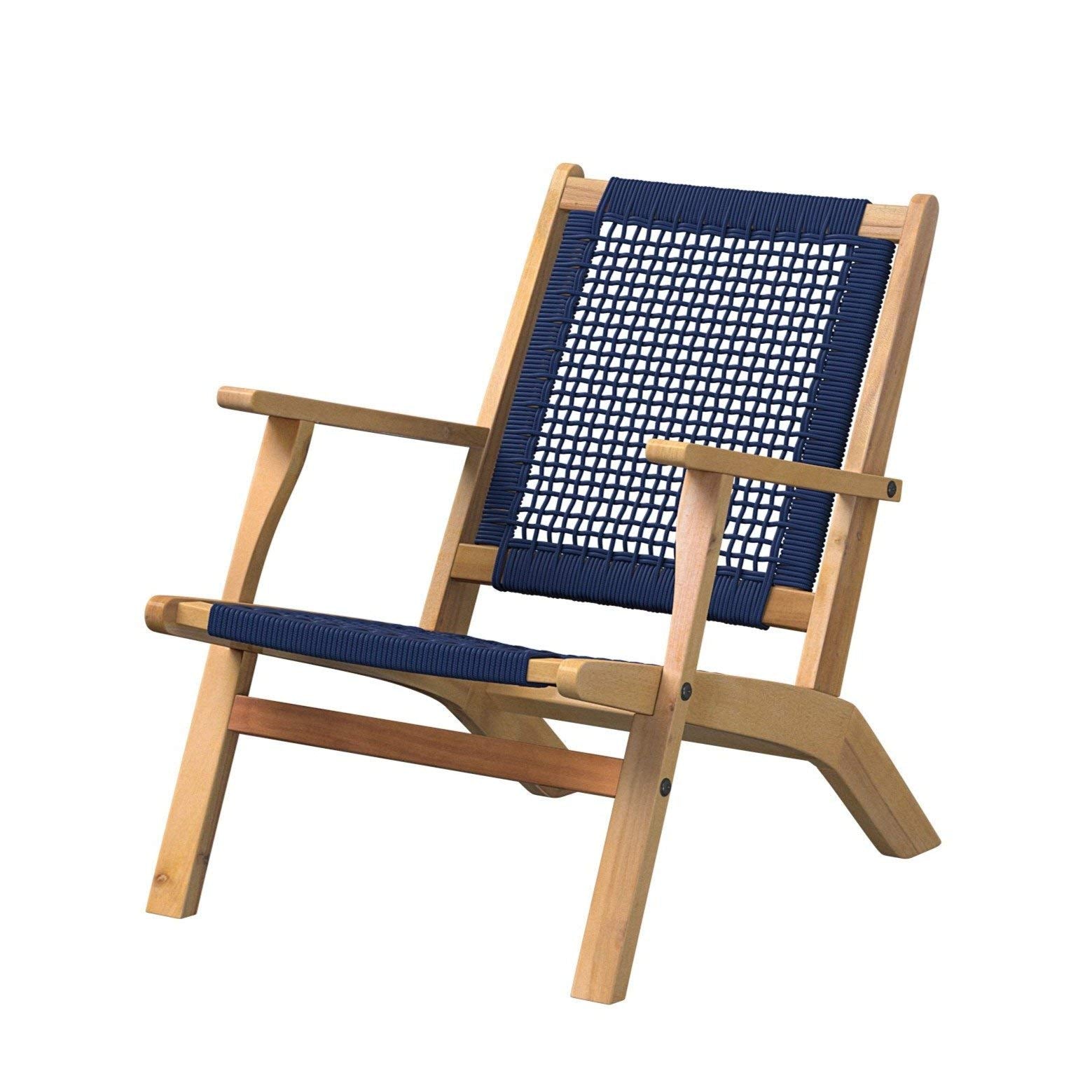 Patio Sense 63634 Vega Natural Stain Outdoor Chair Acacia Wood Construction Woven Web Seat Mid Century Design Comfortable Reclin