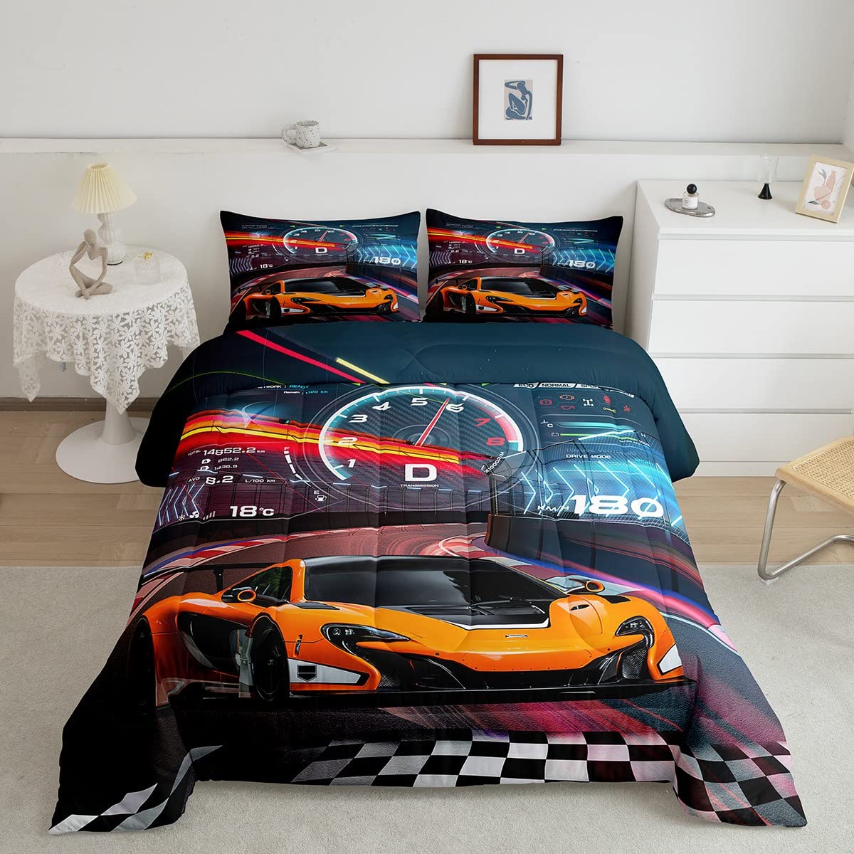 Feelyou Boys Race Car Twin Size Bedding Set Kids Racing Car Comforter Extreme Sports Comforter Set for Teens Cool Car Comforter 