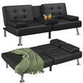 Flamaker Futon Sofa Bed Modern Folding Futon Set Convertible Recliner Lounge for Living Room with 2 Cup Holders, Removable Armre