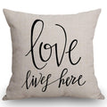 SSOIU Love Lives Here Decorative Throw Pillow Covers Cotton Linen Farmhouse Cushion Cover 18x18 Inches for Home Couch Sofa Bench