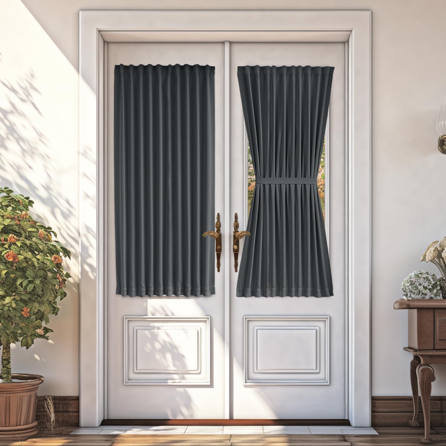 Vatge Privacy Blackout French Door Curtains - Thermal Insulated Door Curtain for Door Window, 1 Panel, W36 x L54, Grey