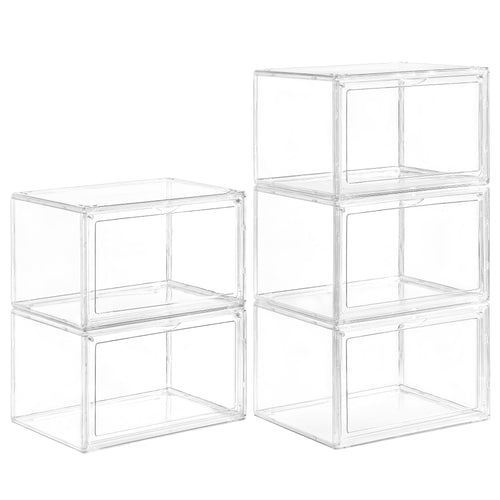 5 Pack Clear Stackable Shoe Organizer Box with Lids, Acrylic Shoes Box with Magnetic Doors, Transparent Shoe Storage Bins Closet
