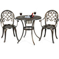 Giantex 3pcs Bistro Table Set Cast Aluminum Outdoor Patio Furniture Set Round Table W/Removable Ice Bucket, 2 Chairs Antique Gar