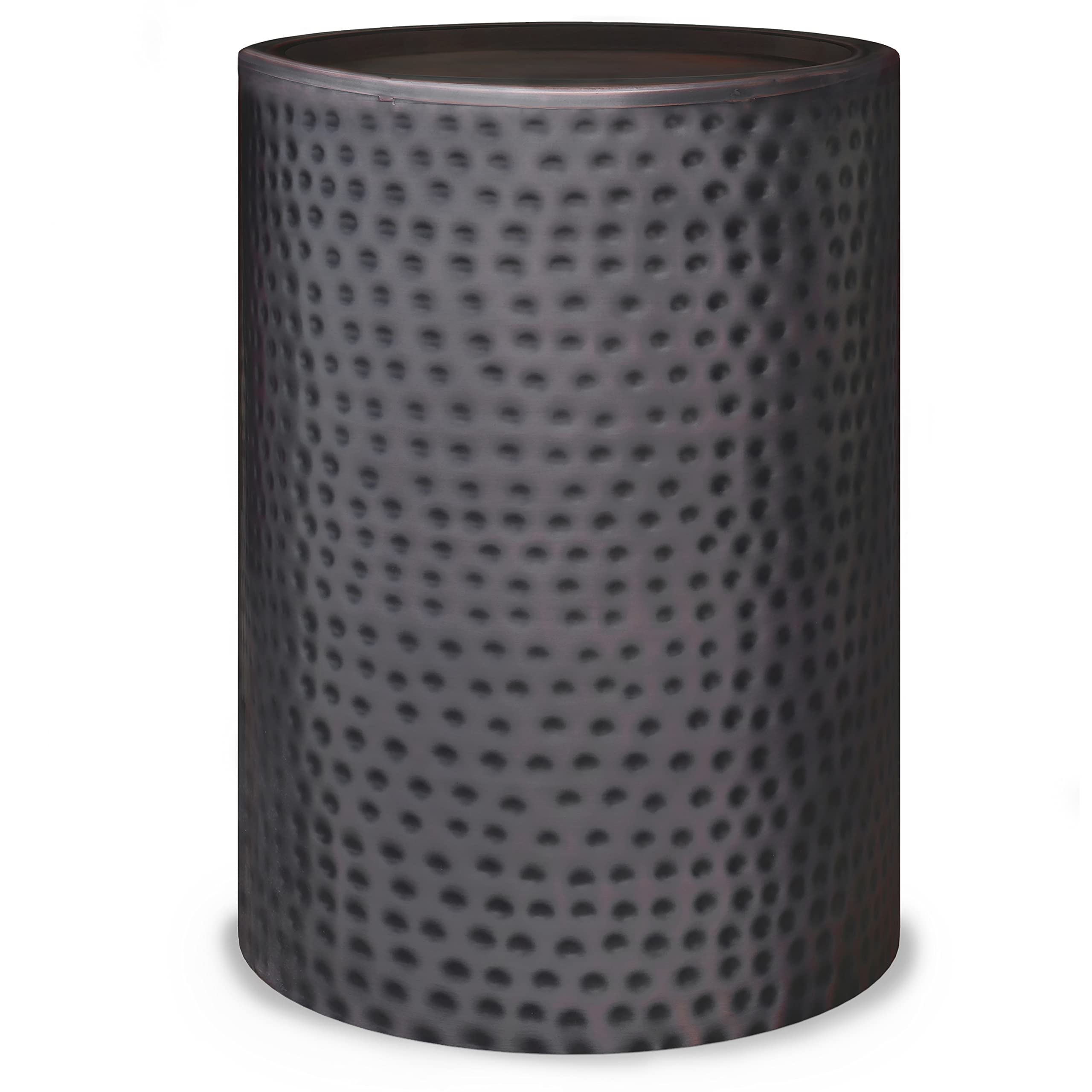 SIMPLIHOME Corbin 16 inch Wide Metal Side Table in Hammered Antique Copper, Round Drum Design End Table for Living Room, Family 