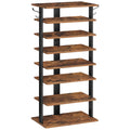 HOOBRO Vertical Shoe Rack, 8 Tier Wooden Shoe Storage Organizer with Hooks, Narrow Shoe Tower for 16 Pairs, Space Saving, for En